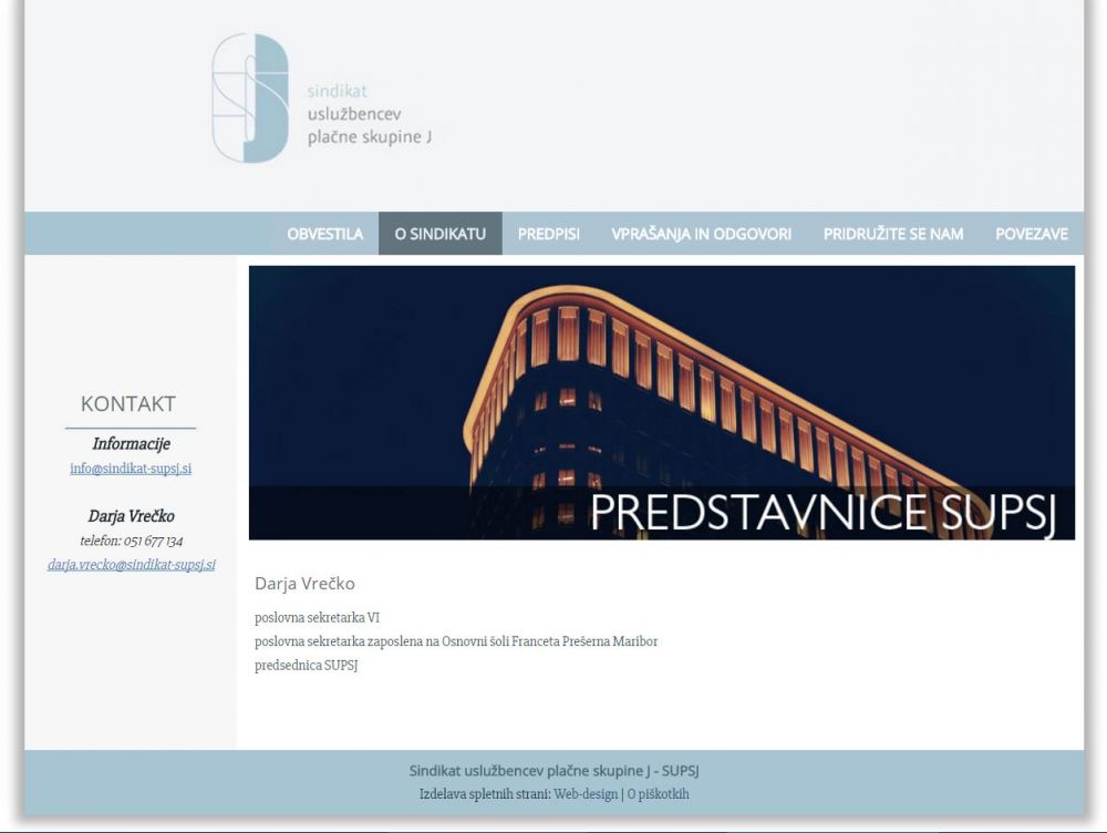 Predstavitev SUPSJ - Darje Vrečko na spletnem naslovu www.sindikat-supsj.si